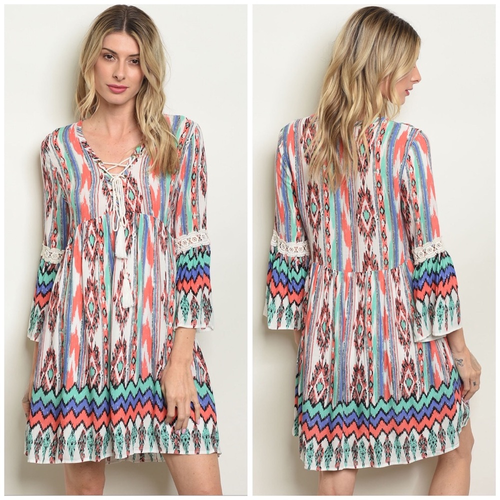 Printed Lace Up Dress
